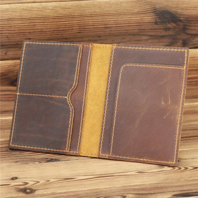 Leather Crazy Horse Passport Document Bag Wallet Clip