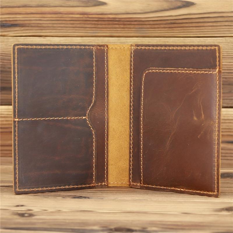 Leather Crazy Horse Passport Document Bag Wallet Clip