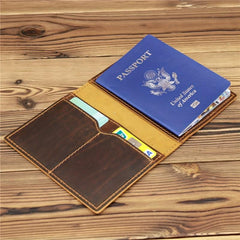 Leather Crazy Horse Passport Document Bag Wallet Clip