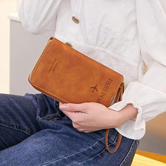 Travel Phone Wallet RFID Anti Theft Brush PU Leather Multifunctional