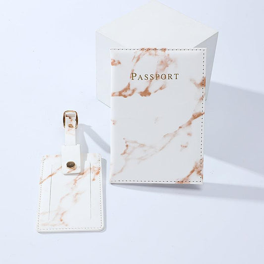 2pcs Marbled Passport Holder And ID Case