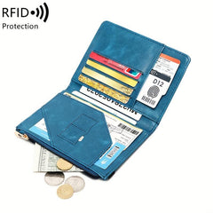 RFID Blocking Passport Holder Slim Travel Multifunctional Card Zipper Coin Pouch
