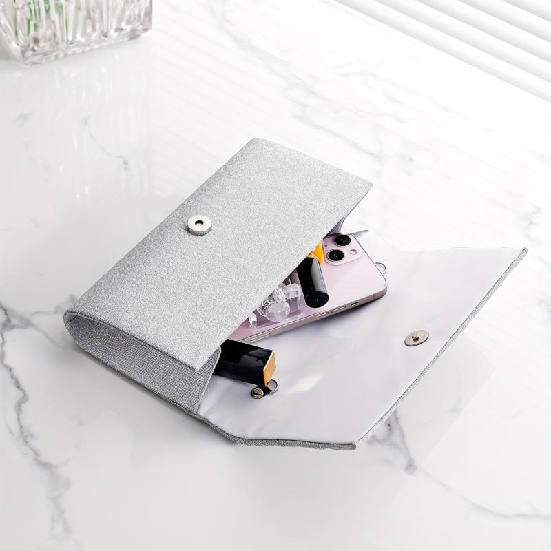 Rhinestone Glitter Chain Clutch Textured Flap Purse Evening Bag
