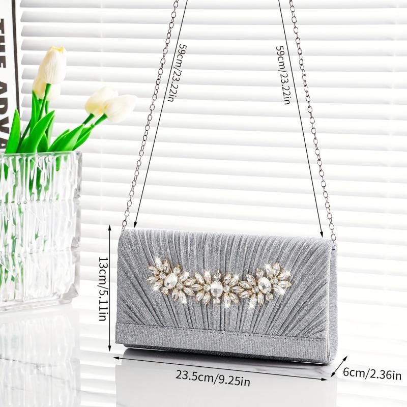 Rhinestone Glitter Chain Clutch Textured Flap Purse Evening Bag