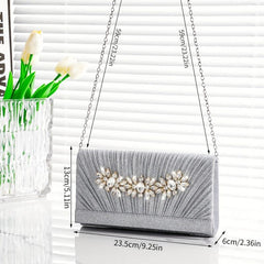Rhinestone Glitter Chain Clutch Textured Flap Purse Evening Bag