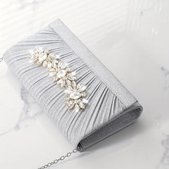 Rhinestone Glitter Chain Clutch Textured Flap Purse Evening Bag