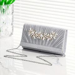 Rhinestone Glitter Chain Clutch Textured Flap Purse Evening Bag