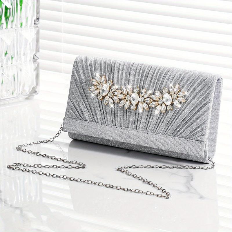Rhinestone Glitter Chain Clutch Textured Flap Purse Evening Bag