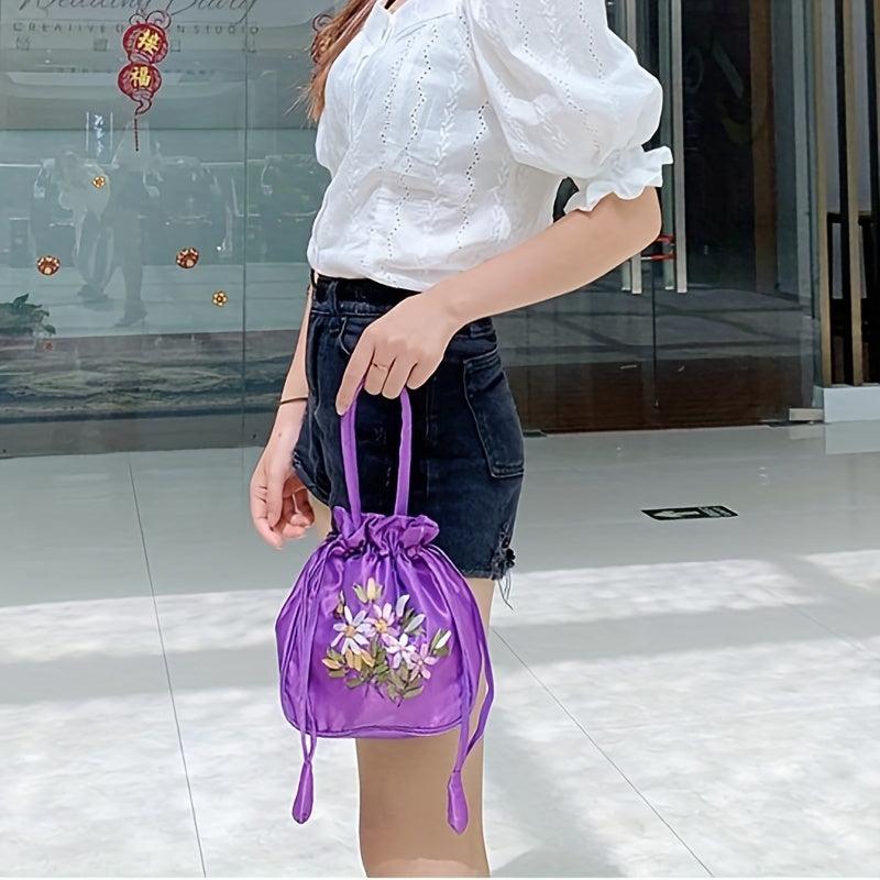 Floral Jacquard Bucket Bag for Women