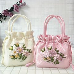 Floral Jacquard Bucket Bag for Women