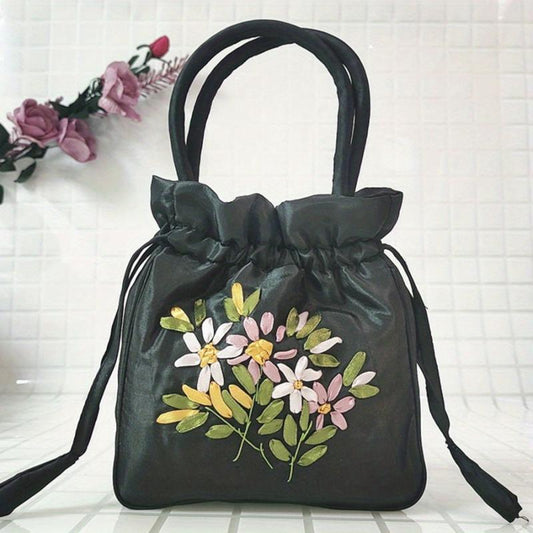 Floral Jacquard Bucket Bag for Women