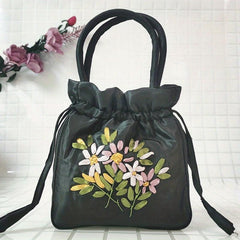 Floral Jacquard Bucket Bag for Women