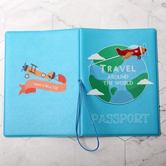 Cartoon Airplane Pattern Passport Holder Aircraft Document Storage Bag