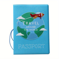Cartoon Airplane Pattern Passport Holder Aircraft Document Storage Bag