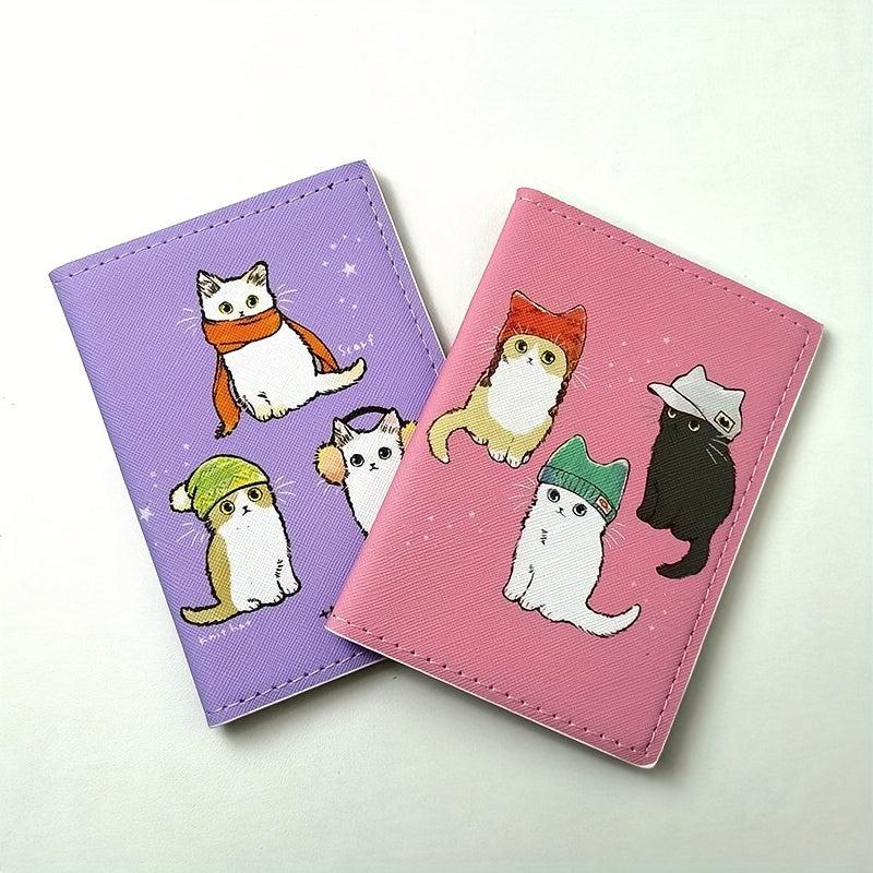 Cartoon Cat Passport Holder PU Leather Travel Document Bag