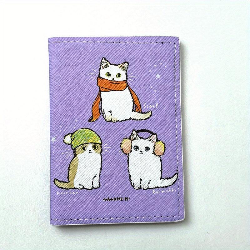 Cartoon Cat Passport Holder PU Leather Travel Document Bag