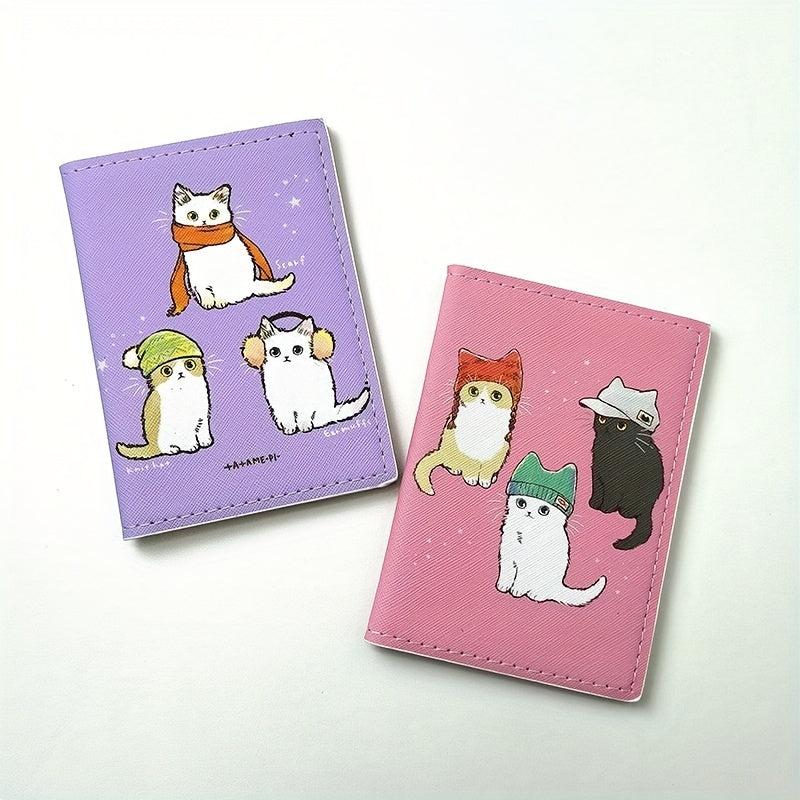 Cartoon Cat Passport Holder PU Leather Travel Document Bag