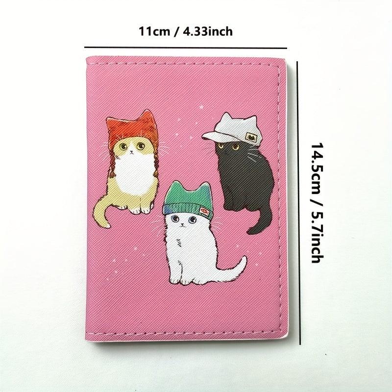 Cartoon Cat Passport Holder PU Leather Travel Document Bag