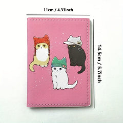 Cartoon Cat Passport Holder PU Leather Travel Document Bag