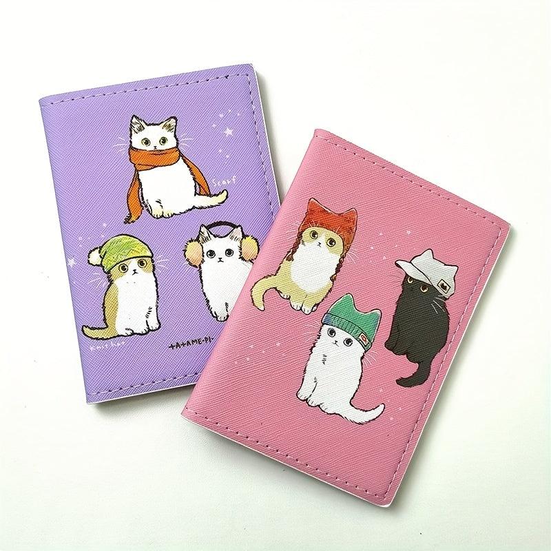 Cartoon Cat Passport Holder PU Leather Travel Document Bag