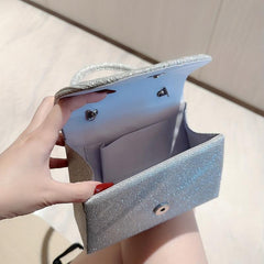 Glitter Metal Chain Handbag Pleated Textured Flap Purse