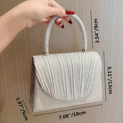 Glitter Metal Chain Handbag Pleated Textured Flap Purse