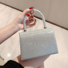 Glitter Metal Chain Handbag Pleated Textured Flap Purse