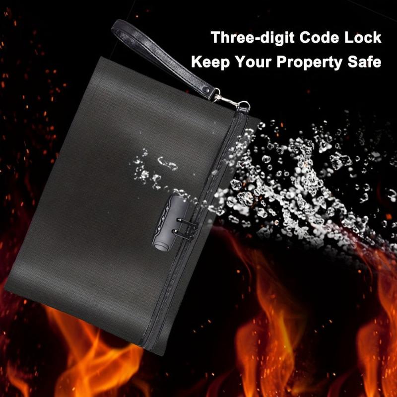 Fireproof Document Bag with Lock Waterproof Money Bag Safe Storage Pouch