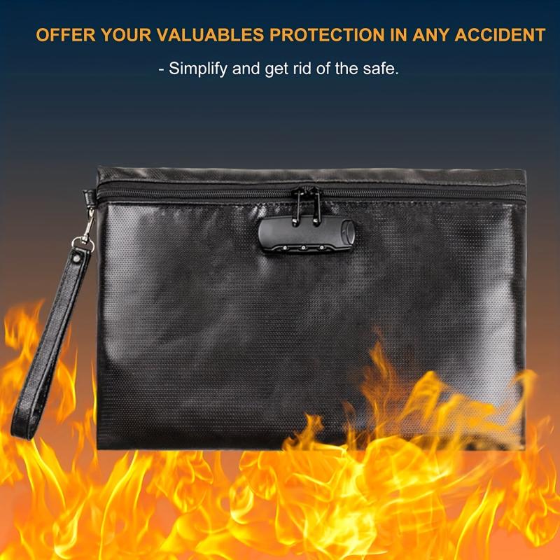 Fireproof Document Bag with Lock Waterproof Money Bag Safe Storage Pouch