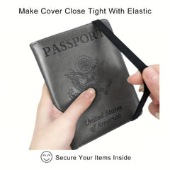 2pcs Passport Holder & Luggage Tag Set PU Leather Travel Bag for Men & Women