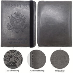 2pcs Passport Holder & Luggage Tag Set PU Leather Travel Bag for Men & Women