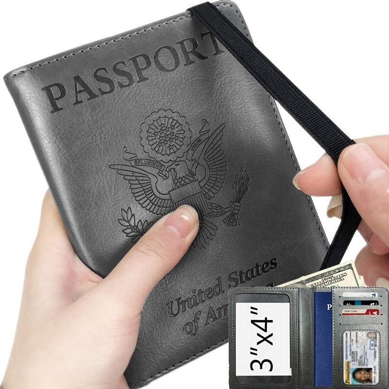 2pcs Passport Holder & Luggage Tag Set PU Leather Travel Bag for Men & Women