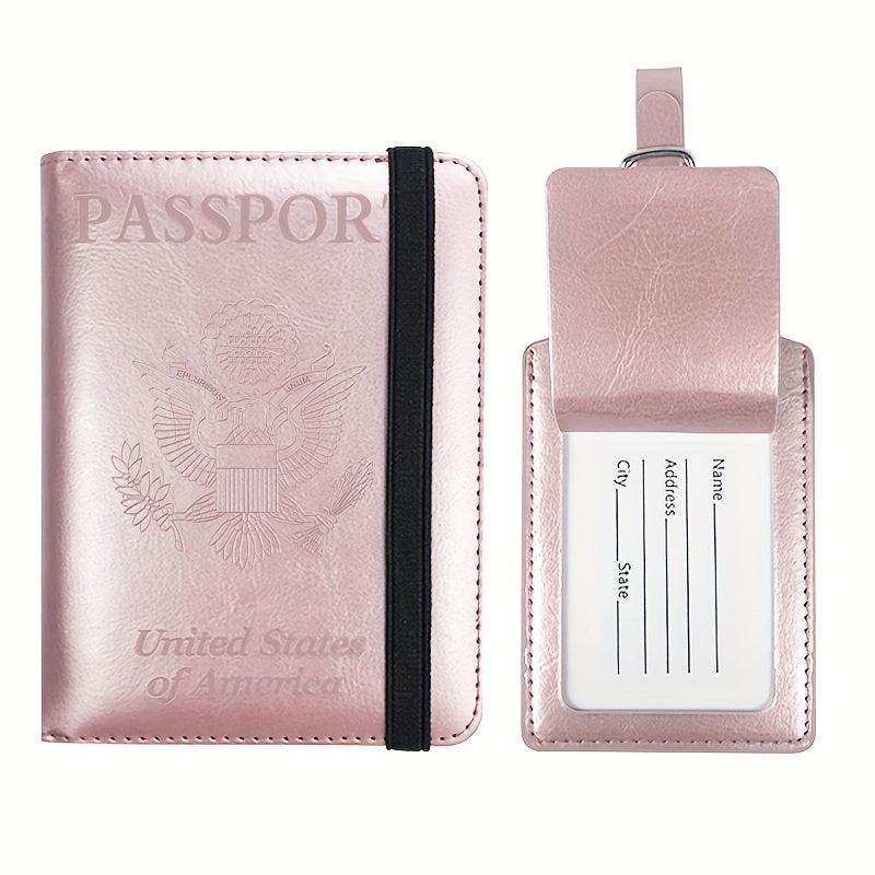 2pcs Passport Holder & Luggage Tag Set PU Leather Travel Bag for Men & Women
