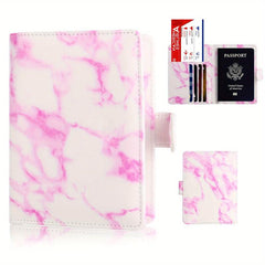 Marble Pattern Passport Case PU Leather Card Holder RFID Blocking Wallet