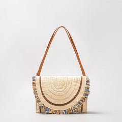 Minimalist Square Straw Bag Colorful Tassel Women's Travel Bag