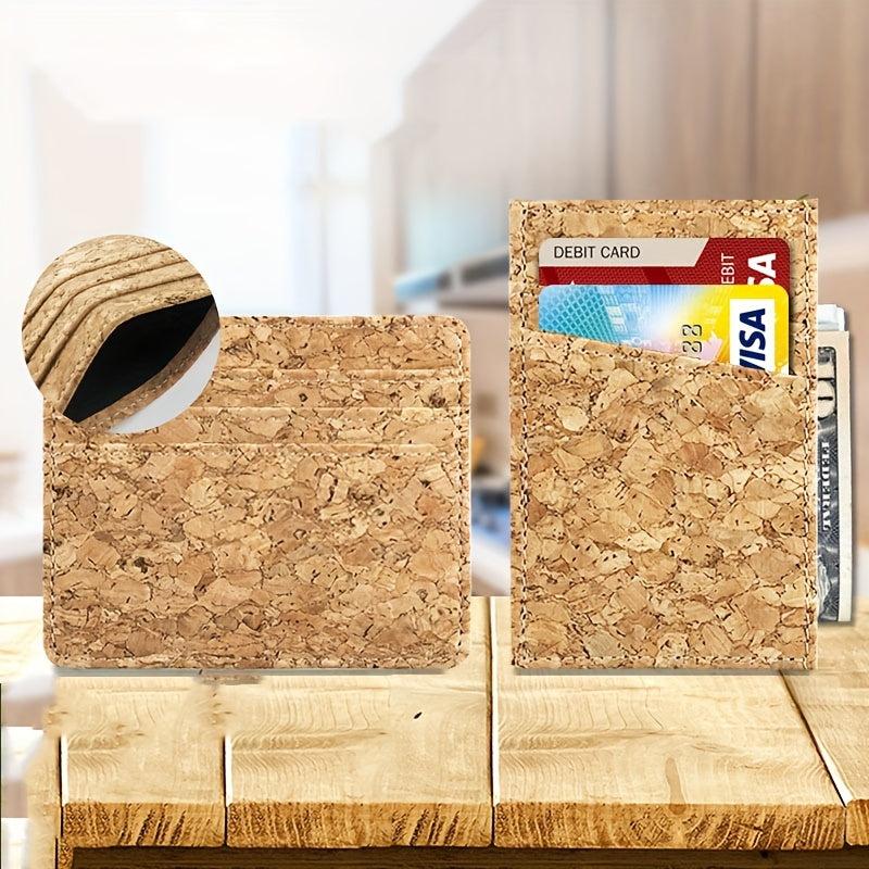 Retro Wooden Pattern Card Holder Horizontal Bag Up To 4 Cards