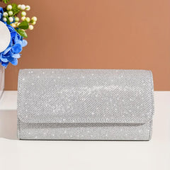 Glitter Flap Evening Bag Chain Strap Silver Clutch Bag