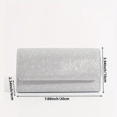 Glitter Flap Evening Bag Chain Strap Silver Clutch Bag