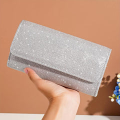 Glitter Flap Evening Bag Chain Strap Silver Clutch Bag