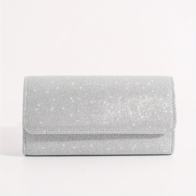 Glitter Flap Evening Bag Chain Strap Silver Clutch Bag