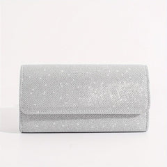 Glitter Flap Evening Bag Chain Strap Silver Clutch Bag