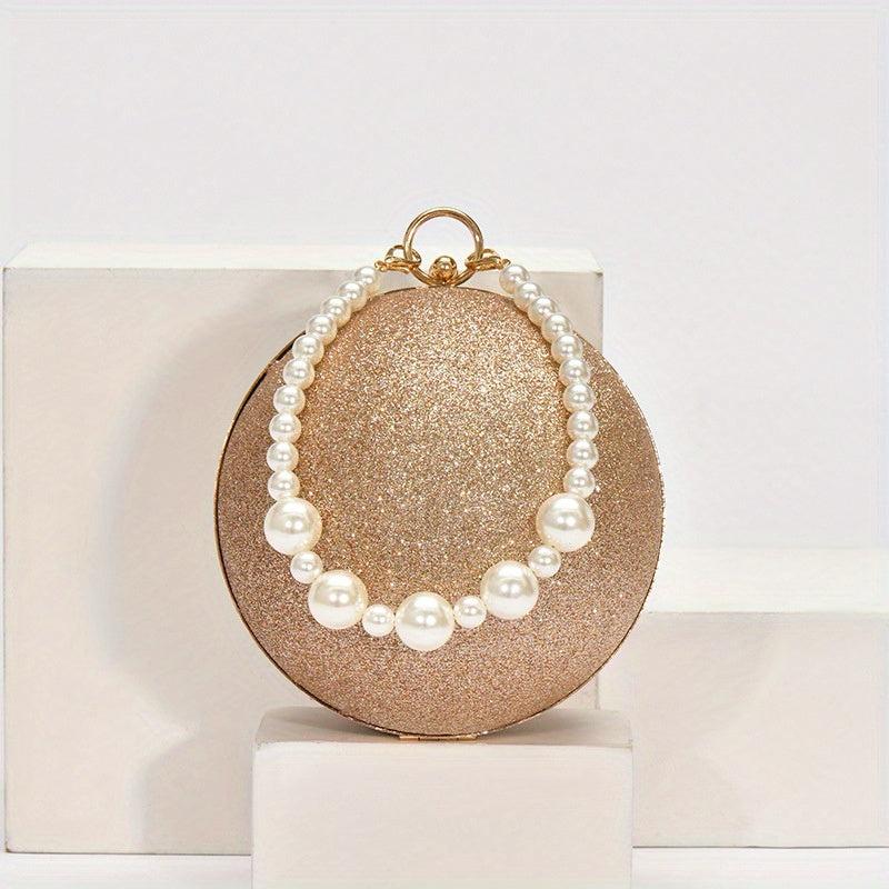 Glitter Clutch Round Wallet Evening Bag Stylish Satchel With Bead Strap