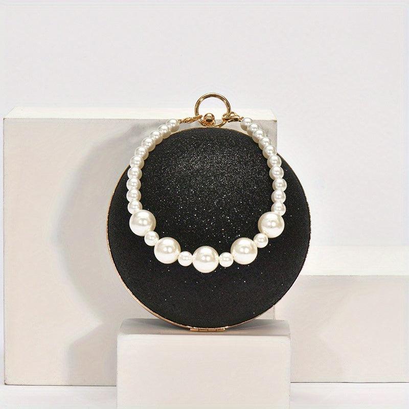 Glitter Clutch Round Wallet Evening Bag Stylish Satchel With Bead Strap