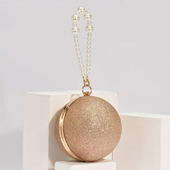 Glitter Clutch Round Wallet Evening Bag Stylish Satchel With Bead Strap