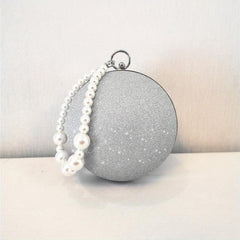 Glitter Clutch Round Wallet Evening Bag Stylish Satchel With Bead Strap