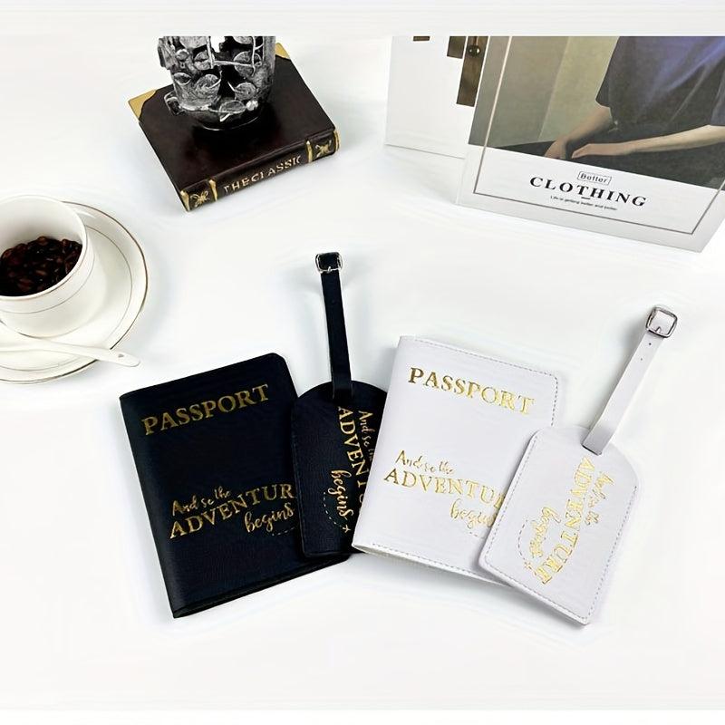 Passport Case & Luggage Tag Set PU Leather Lightweight Holder Protective Cover