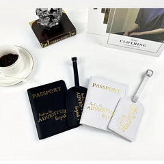 Passport Case & Luggage Tag Set PU Leather Lightweight Holder Protective Cover