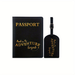 Passport Case & Luggage Tag Set PU Leather Lightweight Holder Protective Cover