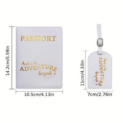 Passport Case & Luggage Tag Set PU Leather Lightweight Holder Protective Cover