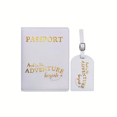 Passport Case & Luggage Tag Set PU Leather Lightweight Holder Protective Cover